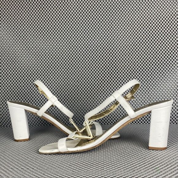 Kate Spade Heeled Sandals Womens Size 8.5 B White Ankle Strap Made In Italy - Picture 5 of 13